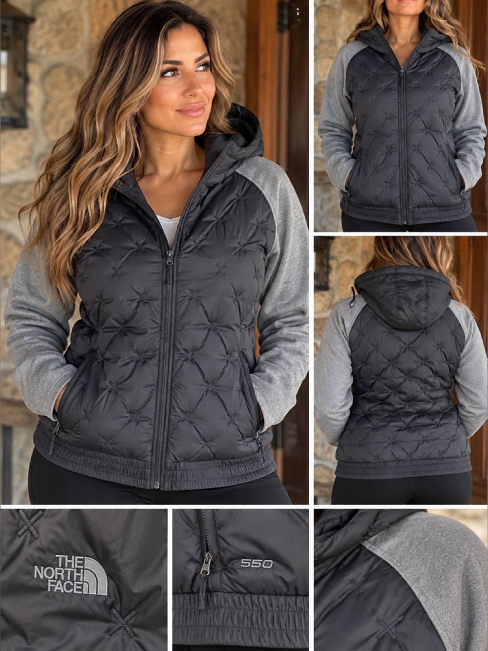 The North Face Women's XL 500 grams black Quilted Puffer Jacket with Gray